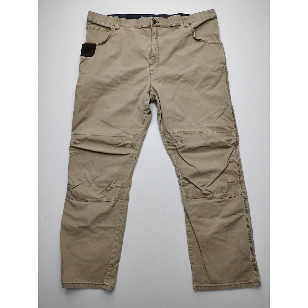 Wrangler Riggs Pants Mens 44x32 Tan Cargo Double Knee Canvas Workwear Pockets